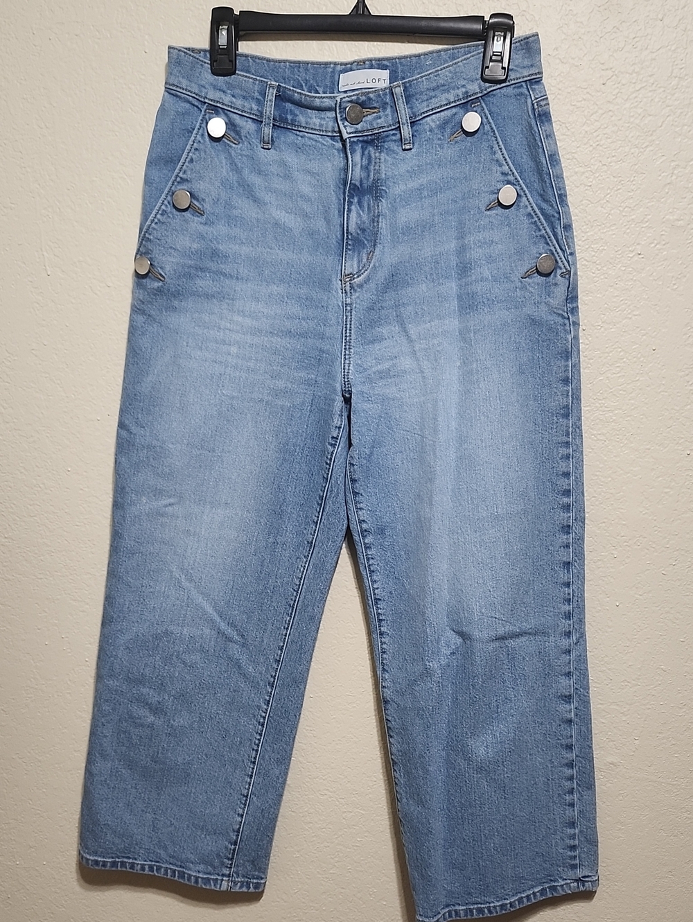 LOFT Light Wash Sailor Button High Rise Wide Leg Crop Jeans - Sz 2 /26 Nautical